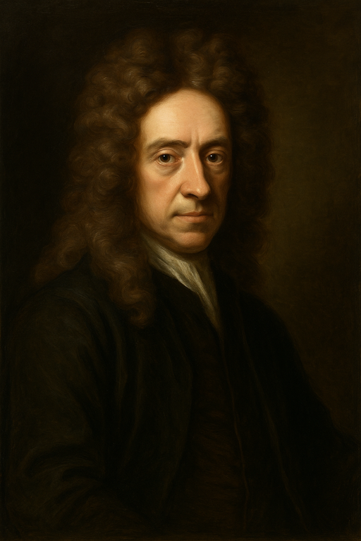 Oil painting rendering of Daniel Defoe, author of the 1719 publication of Robinson Crusoe