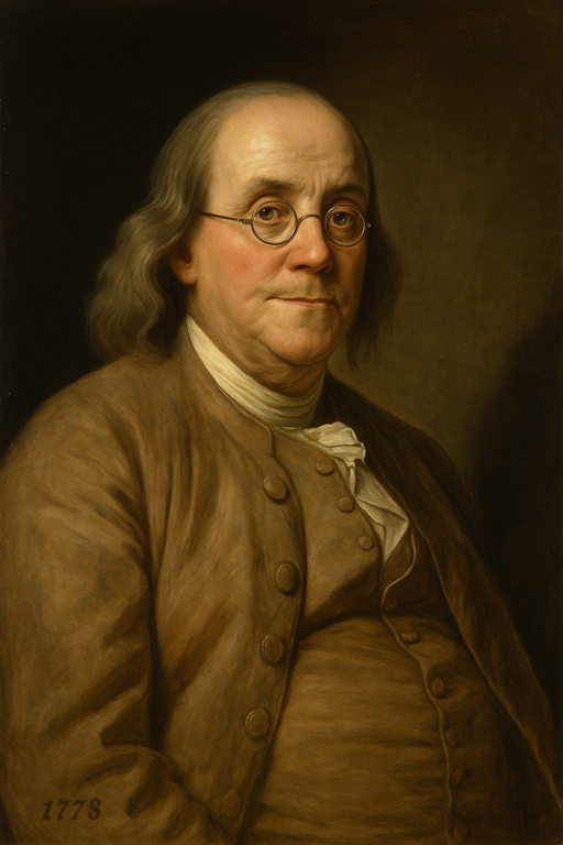 Oil Painting rendering of Benjamin Franklin a pioneer of modern printing, typecasting, manufacturing and distribution - a true publishing hero